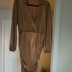 Privy Shimmering Gold Long Sleeve Dress
